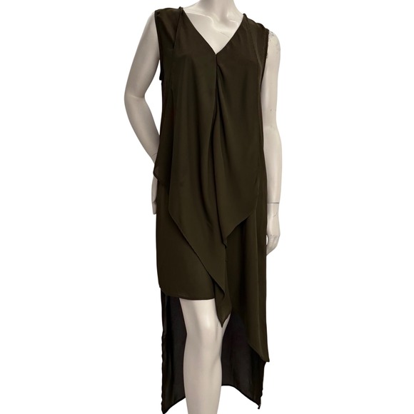 Unbranded Dresses & Skirts - Olive Green High Low Draped V-Neck‎ Top Sheer Dress Large Lagenlook Goblincore